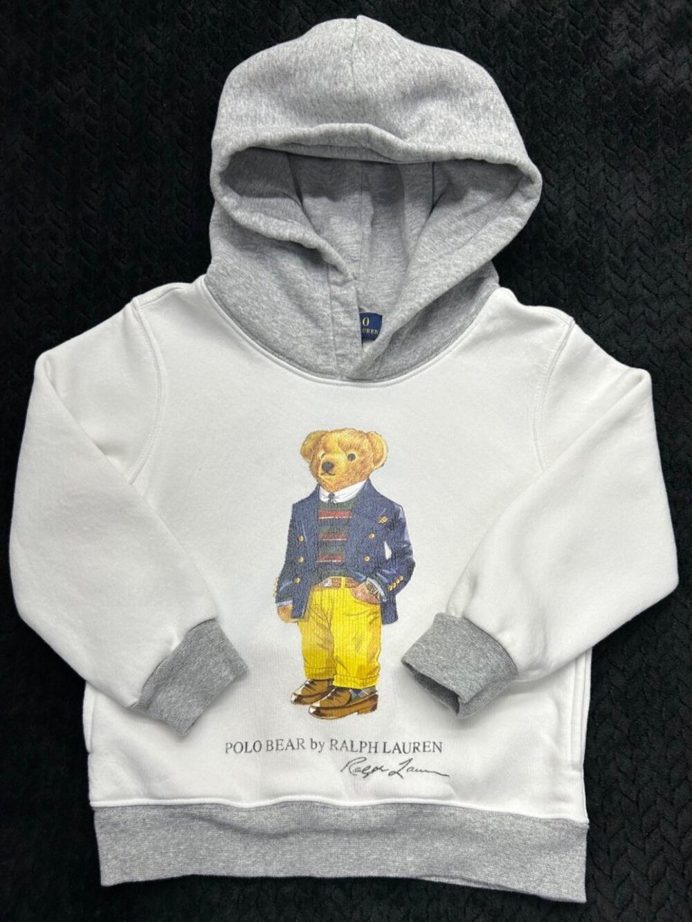 Polo Ralph Lauren Boys White & Gray Hoodie With Polo Bear Graphic Size 4T